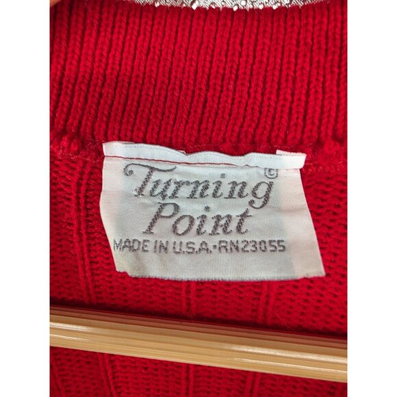 Vintage Red V-Neck Cardigan Sweater Ribbed Acrylic Knit USA Large Like New - Picture 3 of 5